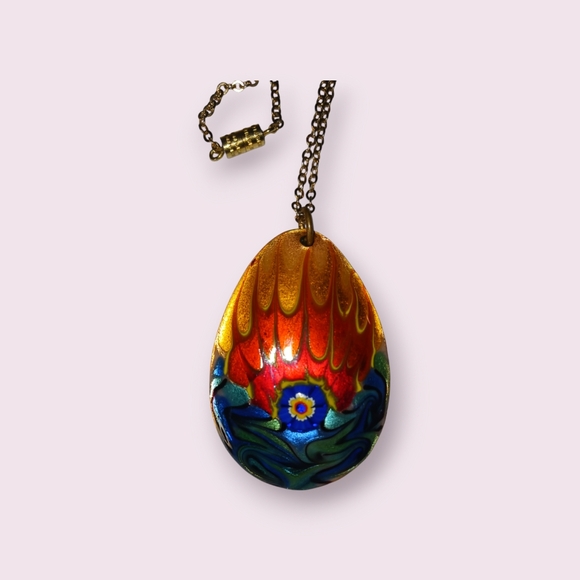 Fused Glass Art Glass Pendant Dichroic 16" Necklace - Picture 3 of 16